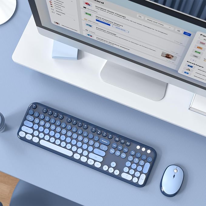 MOFII Wireless Keyboard and Mouse Combo,2.4G Typewriter Keyboard Quiet Mice | Retro Full Size Computer Keyboards, Cute Mouse, USB Dongle Plug and Play, for PC,Laptop,Desktop,Windows (Sea Blue Gradient) - Image 7