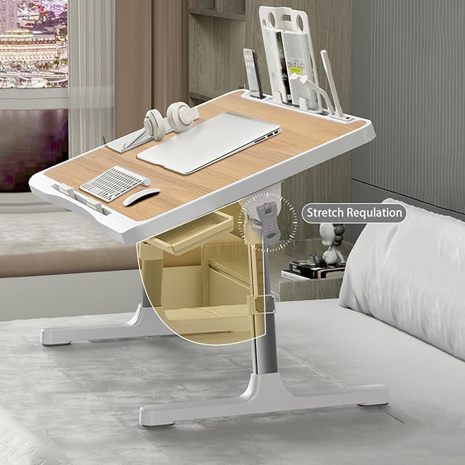 Extra Large 23 Inch Adjustable Laptop Desk for Bed | Bed Table with USB Charging Port & Storage Drawer, Portable Laptop Bed Desk Tray for Working, Reading & Eating (Yellow) - Image 4