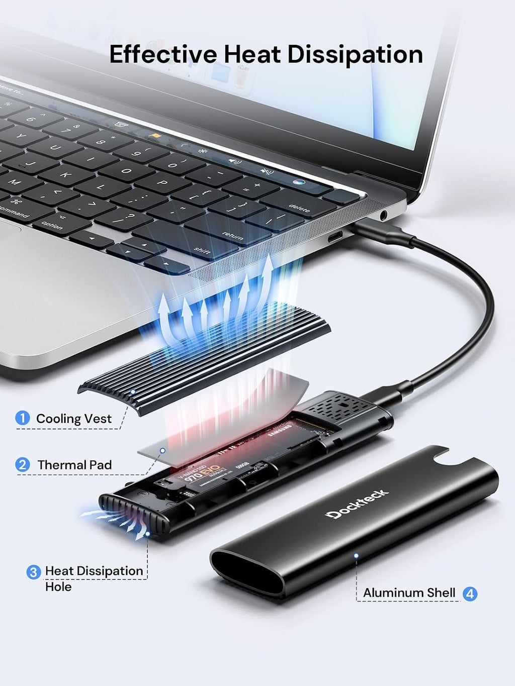 Tool-Free M.2 NVMe SATA SSD Enclosure for SSDs 2230/2242/2260/2280 - Image 3