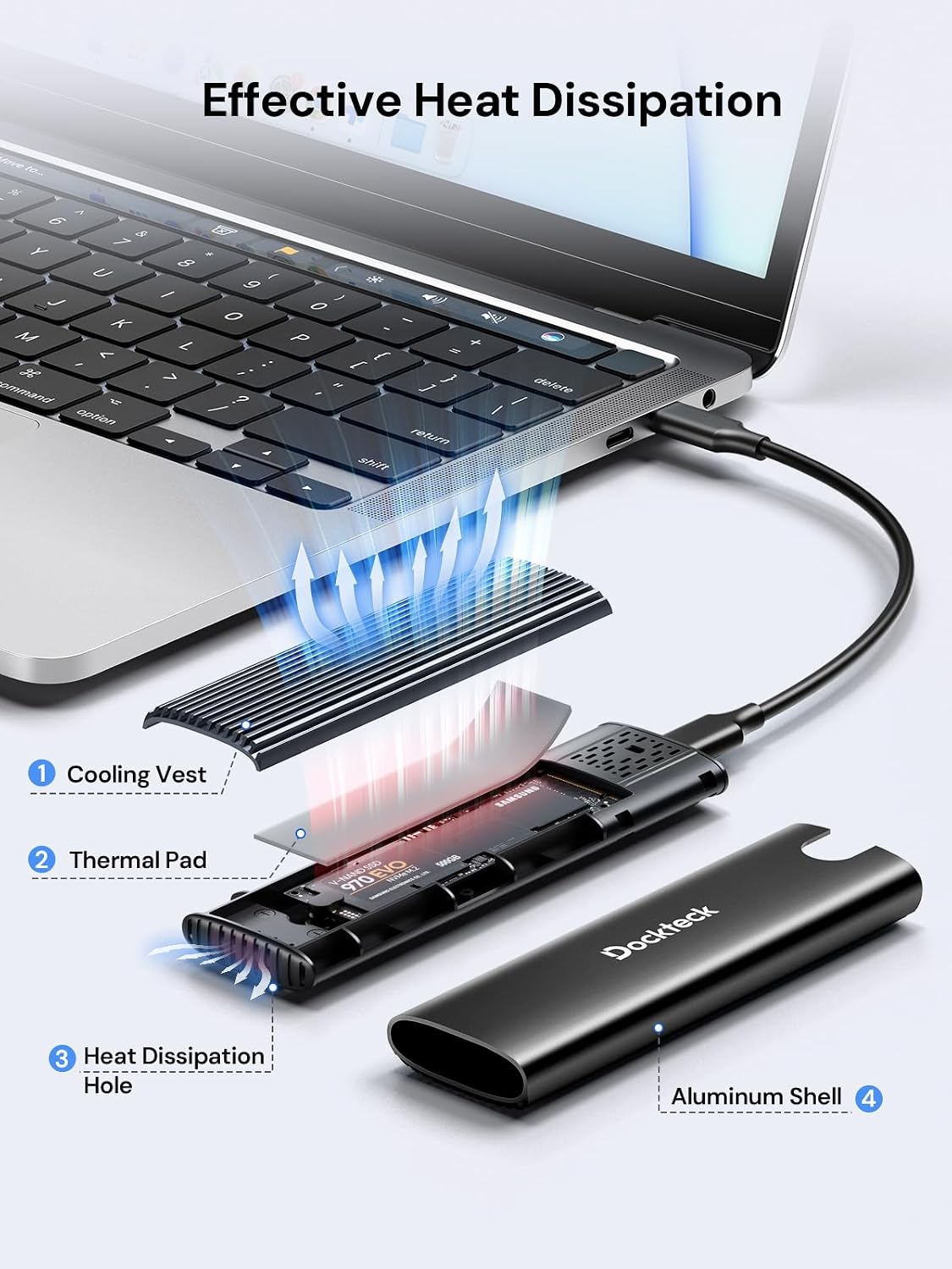 Tool-Free M.2 NVMe SATA SSD Enclosure for SSDs 2230/2242/2260/2280 - Image 3