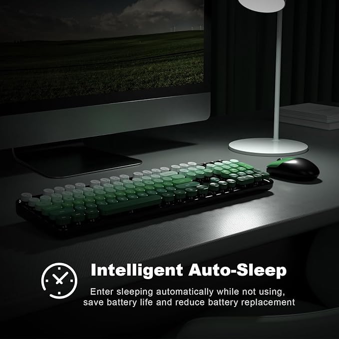 Wireless Keyboard and Mouse Combo, 2.4GHz Retro Full-Size Typewriter Keyboard with Number Pad and Wireless Mouse for PC/Laptop/Desktop/Windows (Black Green) - Image 4