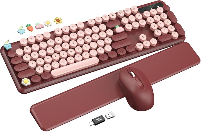 Wireless Keyboard and Mouse Combo, Cute Typewriter, Magnetic Wrist Rest | Full-Size, Round Keycaps, Smart Sleep Mode, 2.4GHz Stable Connection for Mac/Windows/PC, Office or Home, Trueque CK24 by Trueque