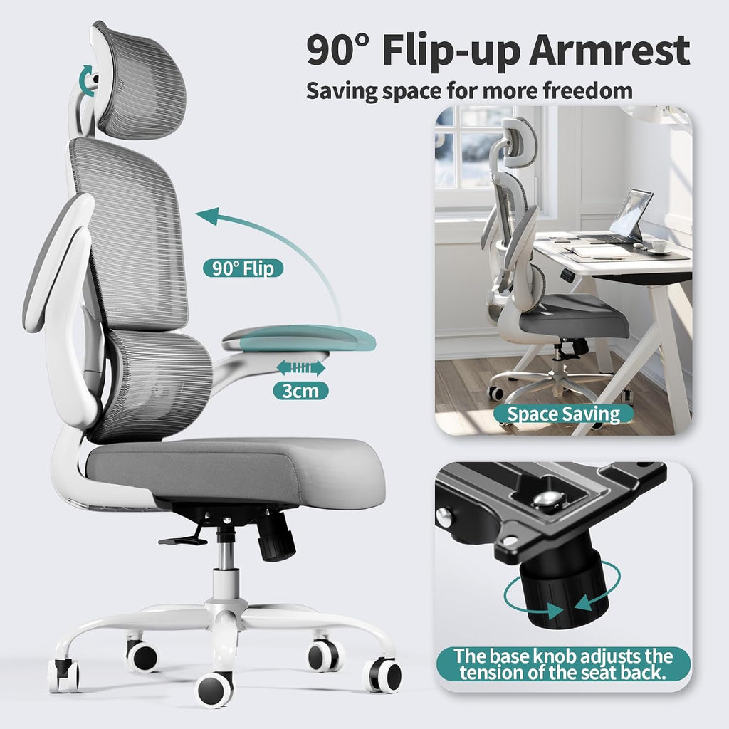 TRALT Office Chair Ergonomic Desk Chair with Lumbar Support Grey, 1 - Image 7