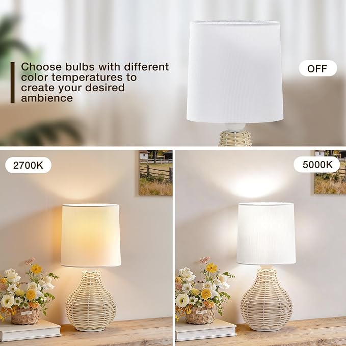 EJIAXIN Rattan Table Lamp Boho Lamps Set of 2-12.5" Mini Farmhouse Wicker Light Rustic End Table Decorative Small Lamps for Small Spaces Bedroom Nightstand Living Room Reading Desk Side Table Lamp - Image 4