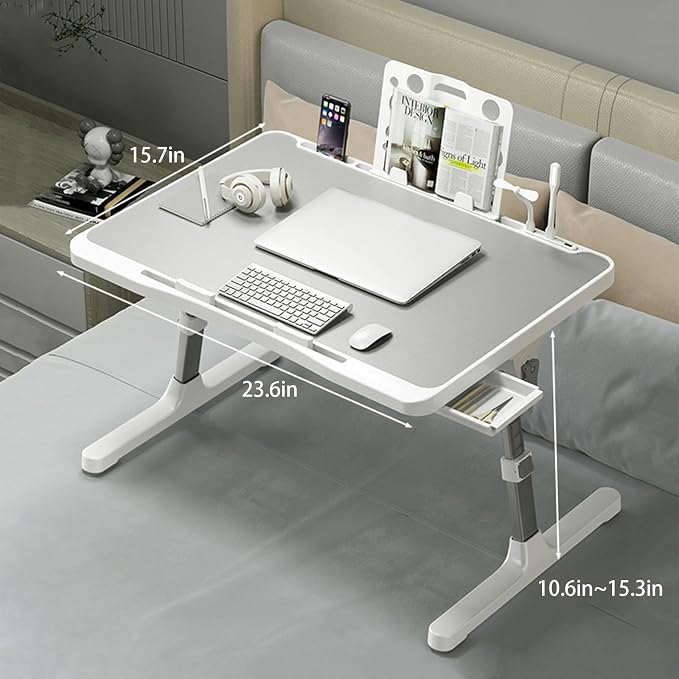 SIDIANBAN Laptop Desk for Bed, Adjustable Bed Table | USB Charge Port, Foldable Laptop Table with Storage Drawer, Portable Laptop Bed Desk Tray for Eating Working (Black) - Image 2