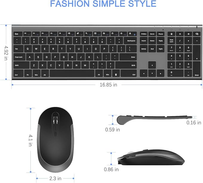 Vssoplor Wireless Keyboard and Mouse, Rechargeable Ultra Slim, Dark Gray | Quiet Full-Size Keyboard and Mouse Combo Set, for Laptop, PC, Notebook, Desktop, 2.4GHz Stable Connection, for Office/Home - Image 6