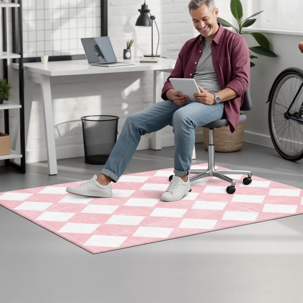 Office Chair Mat for Carpet Hardwood Tile Floor,36"x48" Computer Chair Mat for Rolling Chairs Carpet, Under Desk Non Slip Gaming Rug, Low-Pile Rubber Backing Large Protector Mat,Boho Pink Checkered - Image 2