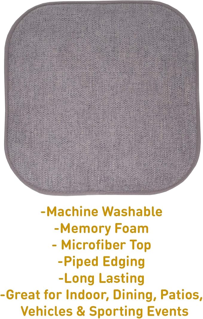 Sweet Home Collection Chair Cushion Memory Foam Pads Honeycomb Pattern Slip Non Skid Rubber Back Rounded Square 16" x 16" Seat Cover, 4 Pack, Alexis Gray/Silver - Image 3