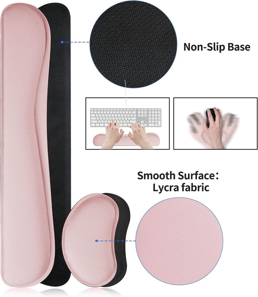 Pink Desk Mat and Keyboard Wrist Rest, Non-Slip Large Mouse Pad + Keyboard Pad + Mouse Wrist Support, Computer Mat Protector for Office, Home(27.6" x 13.8") - Image 4