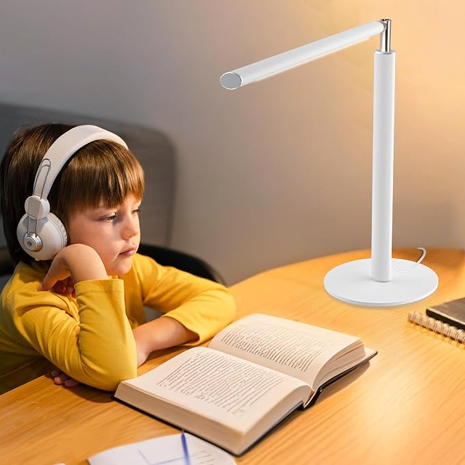 White LED Desk Lamp, 16" Dimmable Metal Desk Light with Base, 15W 1200LM, Adapter Included, Color & Brightness Adjustable, Modern Tall Table Lamp for Home Office Reading Study Task Laptop - Image 7