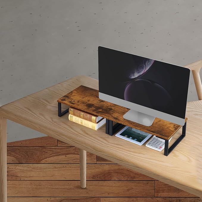 Wood Monitor Stand 2 Pack Monitor Riser for Desk, Brown | Desk Stand for Monitor, Computer Stand for Desk Shelf, for Office Laptop, Desktop Organizers, Easy Installation - Image 5