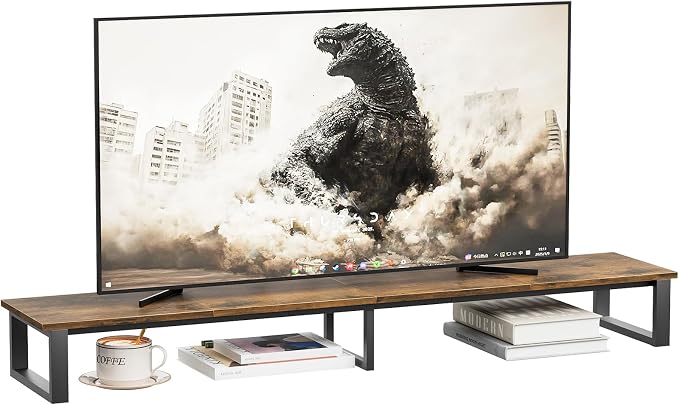aboxoo 59" Large TV Riser Stand for 32-75 Inch TV, TV Shelf with Steel Legs | Brown TV Riser Stand with Storage, Tabletop TV Riser for Home Living Room, Study Office, Fit TV, Monitor, Laptop by aboxoo