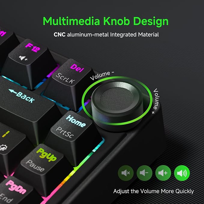 RK ROYAL KLUDGE R75 Wired Mechanical Gaming Keyboard, 75% Hot-Swap Mechanical Keyboard Volume Knob, Soft Pre-lubed Tactile Brown Switch - Image 3