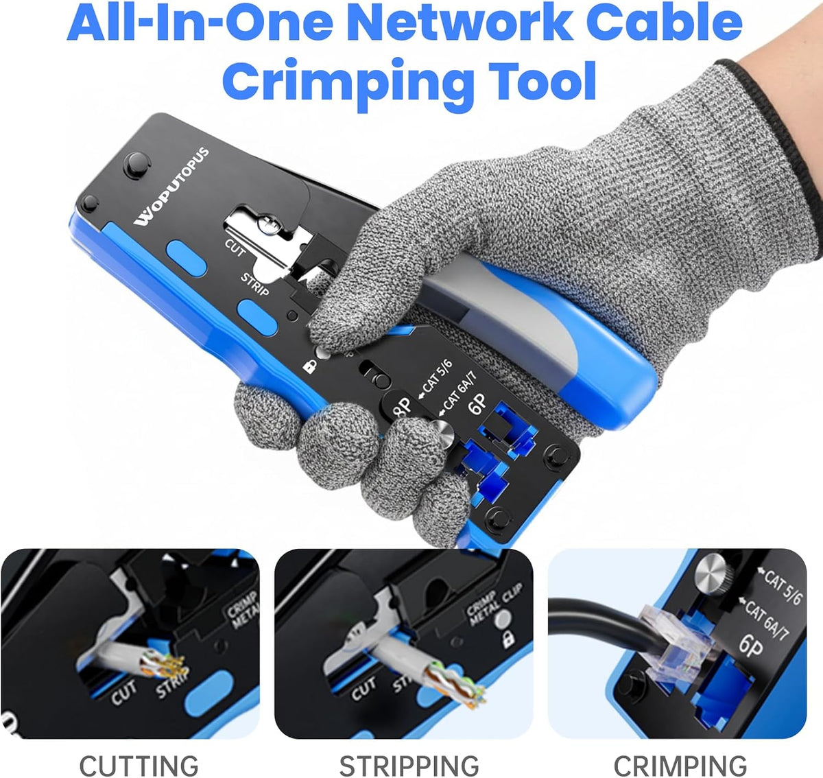 RJ45 Crimp Tool Kit Pass Through, Ethernet Crimping Tool for Cat5/5e/6/7, Includes 50-Pack Cat6 Pass Thru Connectors and 50-Pack Boots - Image 3