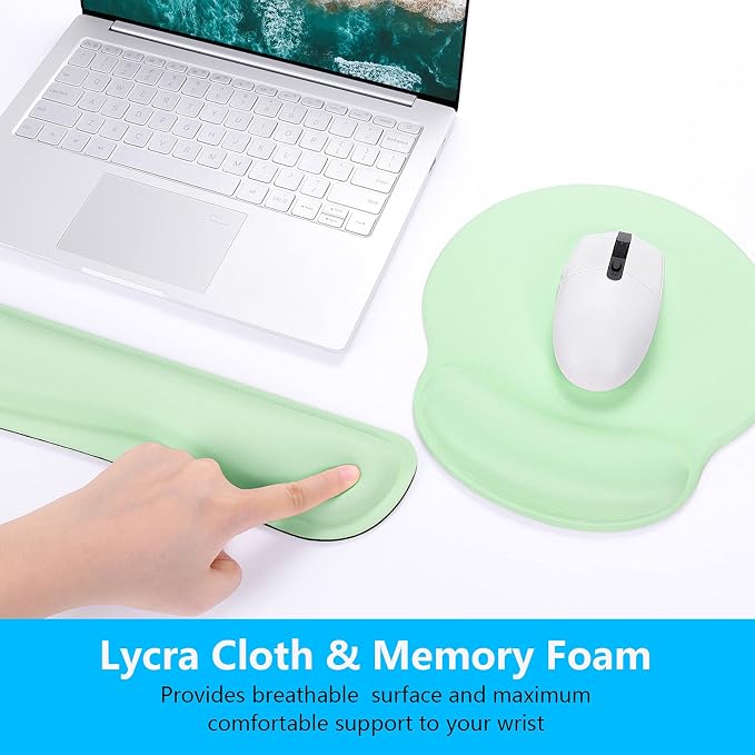 Dapesuom Keyboard Wrist Rest and Mouse Pad with Wrist Support, Memory Foam Cushion for Keyboard and Mouse Set, Ergonomic Desktop Pad Rests with Non Slip Base for Easy Typing & Pain Relief, Lake Green - Image 4