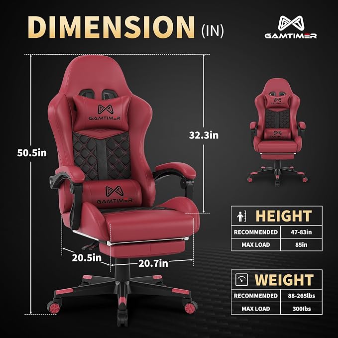 Gaming Chair,Computer Chair with Footrest and Lumbar Support,Breathable PU Leather,4D Lumbar Support and Headrest,360 Degree Swivel Chair with Adjustable Ergonomic Backrest for Adults(RED) | Ergonomic Backrest Office Chair,Leather, with Headrest and Lu... - Image 3