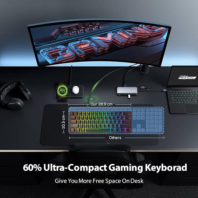 RK ROYAL KLUDGE RK61 Wired 60% Mechanical Gaming Keyboard Programmable QMK/VIA RGB Backlit 61 Keys Ultra-Compact Hot Swappable Blue Switch Black - Image 5