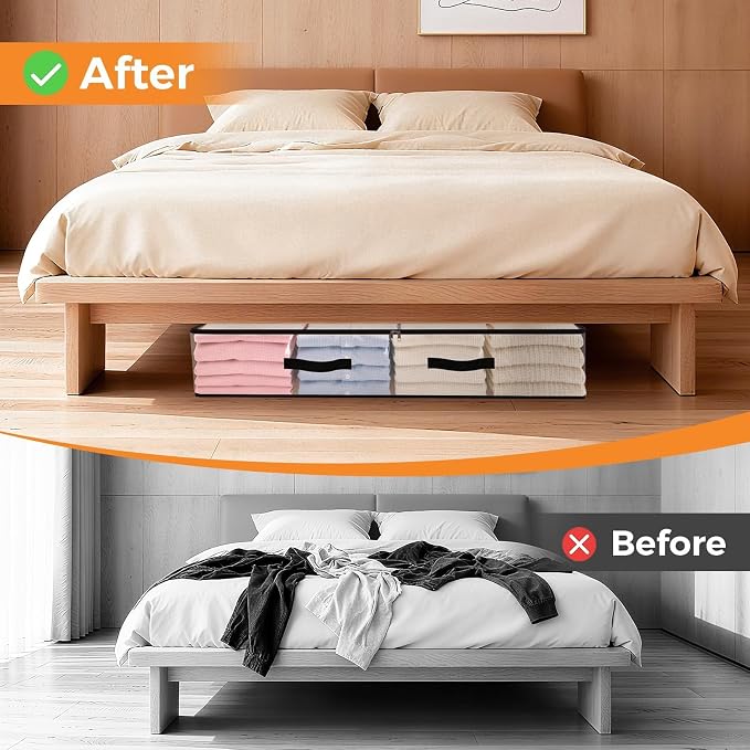 8 Pack Under Bed Storage Bags, 90L Foldable Clear Containers with Handles | Dual Zipper Storage Bins for Comforters, Bedding, Blankets, Closet Organizer for Clothes, Linen Sheets, Sweaters - Image 6