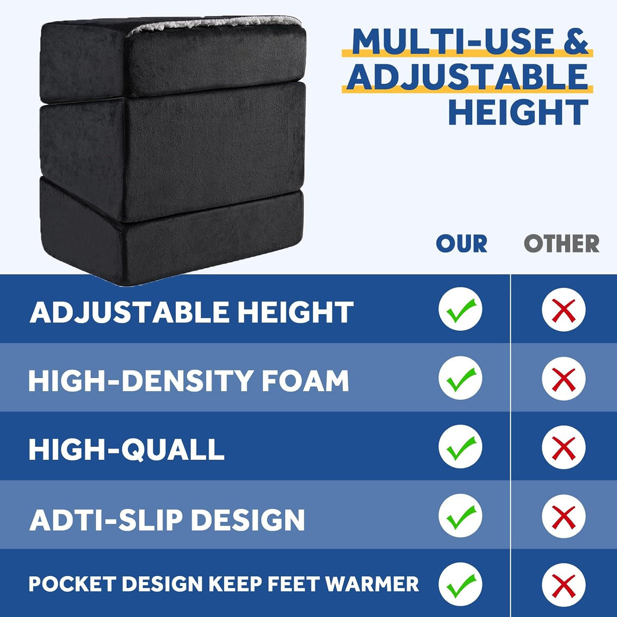 Foot Rest for Under Desk at Work, Adjustable Footrest for Office Chair & Gaming Chair,Ergonomic Footrest Pillow Desk Foot Stool with Washable Cover for Home, Airplane, Travel (Black) - Image 6
