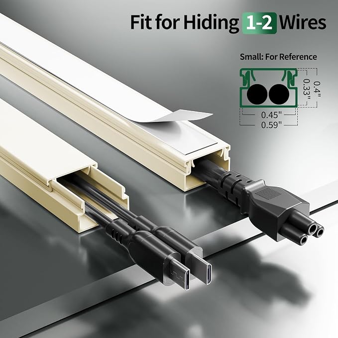 Beige Cord Hider, 212.6in Cord Covers for 1-2 Wires on Wall, Paintable Wire Hider Wire Covers for Cords on Walls, Easy Set-up Cable Hider Cable Raceway to Hide Cords on Wall, W0.59 H0.4in, Beige - Image 2