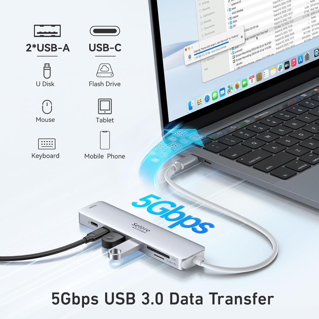 Selore&S-Global USB C Hub HDMI Adapter for MacBook Pro/Air, 7 in 1 USBC Dongle with HDMI, microSD/SD Reader, USB C Data Port,100W PD and 2 USB 3.0 Compatible for MacBook Pro/Air(Light Sliver) - Image 5