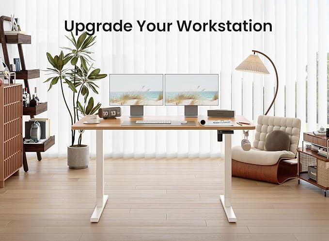 BANTI 40 × 24 Inches Standing Desk, Ergonomic, Electric Height Adjustable, Sit and Stand Up, Computer Office Desk with Splice Board, White Frame/Light Rustic Top - Image 3