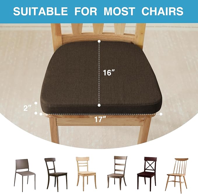 IASEAHK Chair Cushions for Dining Chairs Set of 6, Non Slip Kitchen Chair Pads, 17" x 16" x 2", Indoor Dining Chair Cushions with Ties, D-Shaped Seat Cushions for Kitchen Chairs, Brown - Image 4