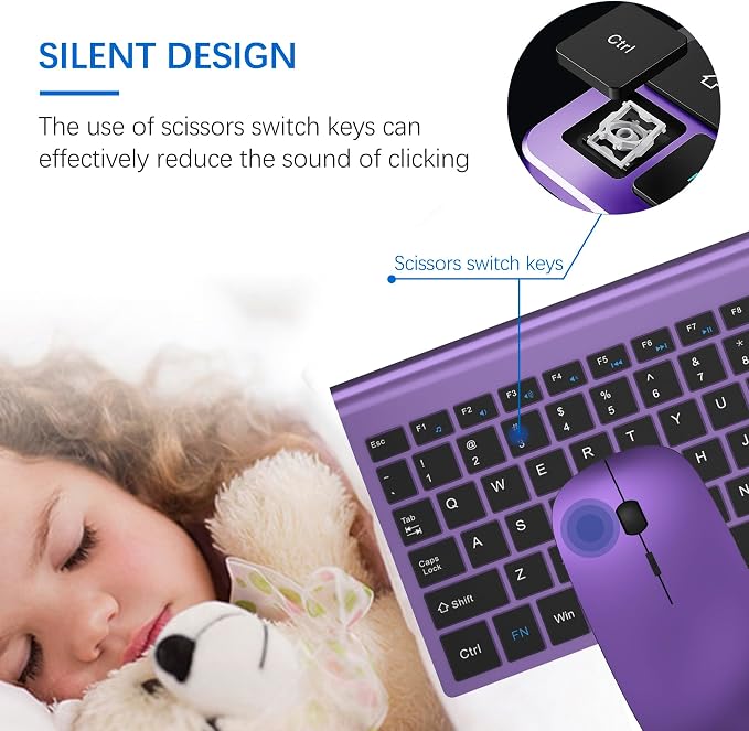 Wireless Keyboard and Mouse Ultra Slim Combo, TopMate - Purple Black | 2.4G Silent Compact 2400DPI Mouse and Scissor Switch Keyboard Set with Cover, Batteries Included, for PC/Laptop/Windows/Mac - Image 2