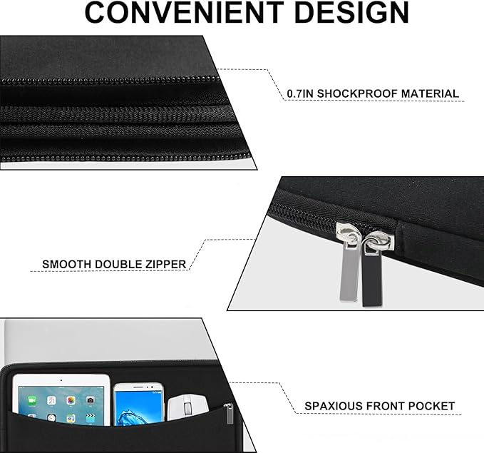 Laptop Case 15.6 in, Shockproof Protective Laptop Bag with Accessory Pocke | Laptop Sleeve, Briefcase Carrying Portable Computer Sleeve Compatible with MacBook, HP, Dell, Lenovo, Asus, Black - Image 2