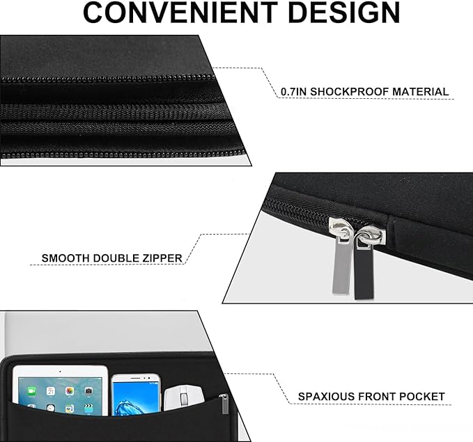 17 Inch Laptop Sleeve, Shockproof Protective Carrying Computer Cover Bag | Laptop Case 17.3 Inch with Accessory Pocket, Portable Computer Case Compatible with HP, Dell, Lenovo, Lenovo, Acer, Black - Image 3