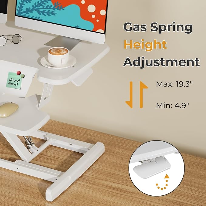 JOY worker Standing Desk Converter, 32" Height Adjustable Desk Riser, White | Sit Stand Up Desktop Riser with Keyboard Tray & 6 Fridge Magnets, Desk Workstation Converter for Home Office Computer Laptop - Image 5