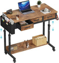 WINAZ Rolling Standing Desk Adjustable Height with Drawers on Wheels, 40 Inch Portable Mobile Stand Up Computer Desks for Bedroom Home Office, Couch Sofa Side Laptop Table with Storage, Rustic Brown by Unknown