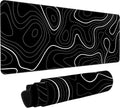 Black Topographic Map Mouse Pad,XL 31.5"x11.8" Big Gaming Mousepad,Minimalist Lines Large Extended Mouse Mat,Non-Slip Rubber Base Waterproof with Stitched Edges for Gaming Office Home by HUNJIEEM