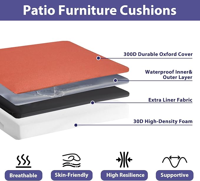 IPYNBAP Outdoor Chair Cushions Set of 4 -Waterproof Outdoor Seat Cushions for Patio Furniture, Patio Chair Cushion with Handle and Ties, Out Door Chair Pads,19x19x3-Square, Spice - Image 2