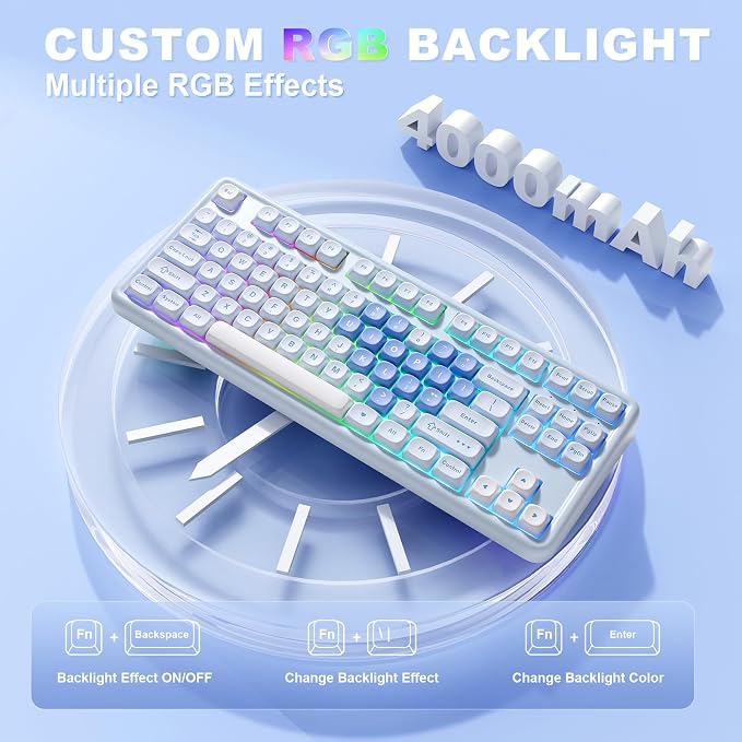 YUNZII B87 TKL Wireless Mechanical Keyboard (Blue Heart,Cocoa V2 Switch) | QMK/VIA, Wrist Rest, CreamyTyping, Cute MOA Keycaps, Gasket Mount, Hot Swap, RGB Backlit, NKRO, BT/2.4G/USB-C, for Win/Mac - Image 7