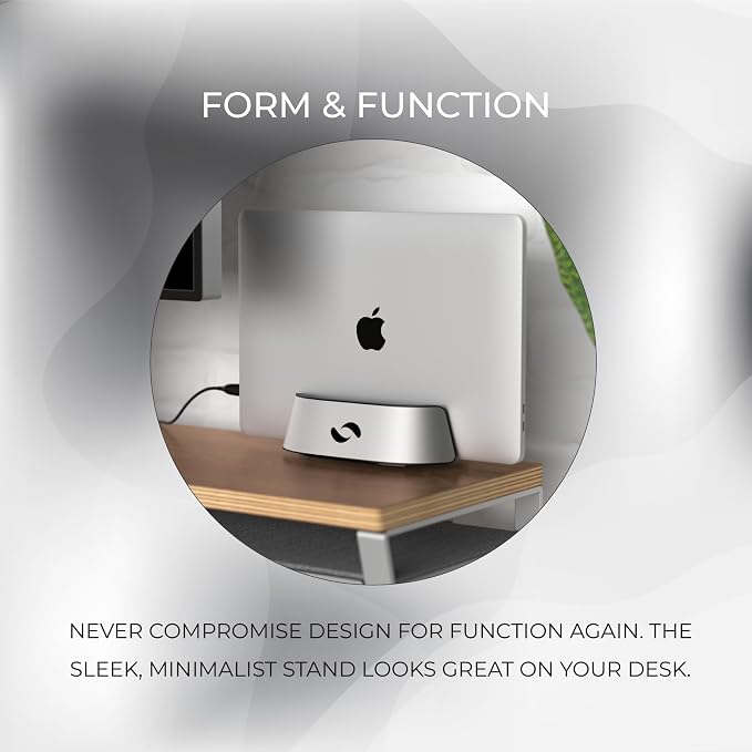 HumanCentric Vertical Laptop Stand in Silver Aluminum, Adjustable | Upright Holder & Dock, Fits MacBook Pro & Laptops .5" to 1.5", Clamshell Compatible, Laptop Vertical Stand - Image 5