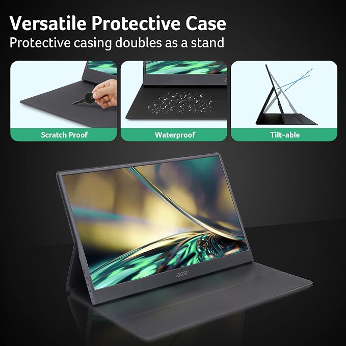 acer Portable Monitor PM161Q Abmiuuzx 15.6" Full HD 1920 x 1080 IPS Ultra Slim Design Premium Cover I External Monitor for Laptop PC Mac I 2 x USB 3.1 Type-C Ports, 1 x Mini HDMI, 1 x Micro USB - Image 4