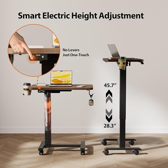 Agilestic 26*16 Inch Height Adjustable Electric Standing Desk, Dark Walnut | Sit Stand Up Computer Desk, with Wheels, Memory Presets, Stable Steel Frame, 88 lbs, Home Office, Studying - Image 3