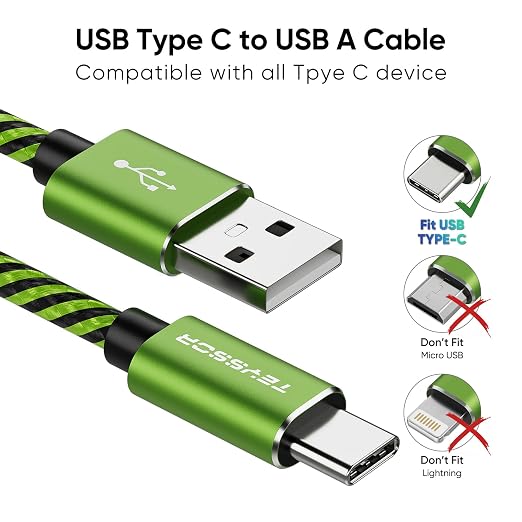 Teyssor USB C Cable 10FT 5-Pack Nylon Braided USB A to Type C Fast Charging Cord Compatible with Samsung Galaxy S24 S23 S22, Note 20 10 9 8, Moto G7 G8 - Image 2