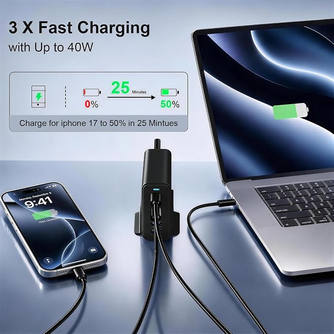165W Charging Station, 6 Port Desktop Charger, 3 Ports 40W Black | Multi-Device Charger, 3 PD USB C 40W and 3 15W USB A, Compatible with iPhone, Galaxy, MacBook, Tablets, Home Office, Travel - Image 3