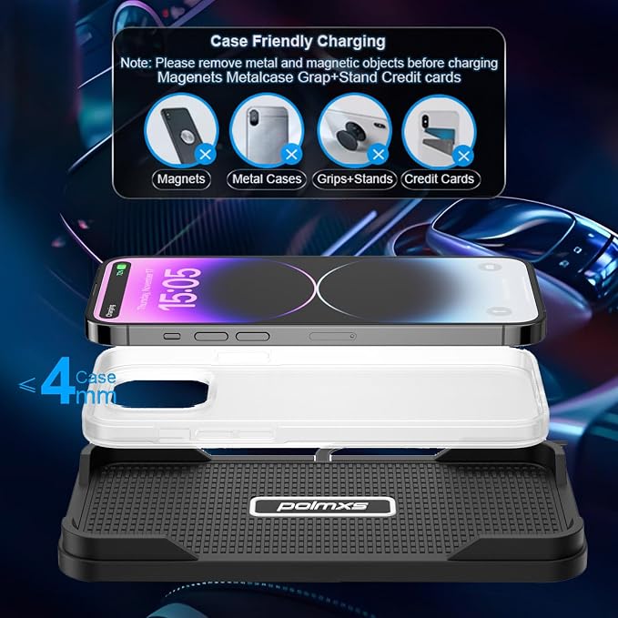 Wireless Charger Car Charging pad,Polmxs 15W Fast Wireless Phone Charger Cell Phone Cordless Charging mat Compatible with iPhone 11/12/12/14/15 Galaxy S21/S22/S23/24 (C12Y) - Image 5