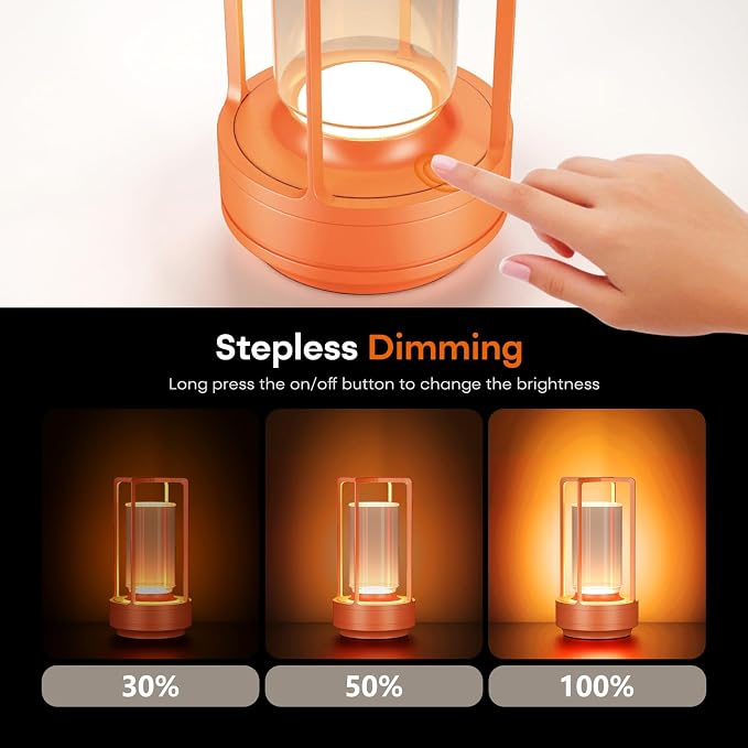 Rechargeable Cordless Small Metal Table Lamp, Stepless Dimming, 3-Color | Gold, 2600mAh Battery, Portable LED Desk Light, Cute, Suitable for Indoor/Outdoor/Restaurant/Bedroom/Bar/Coffee/Camping - Image 2