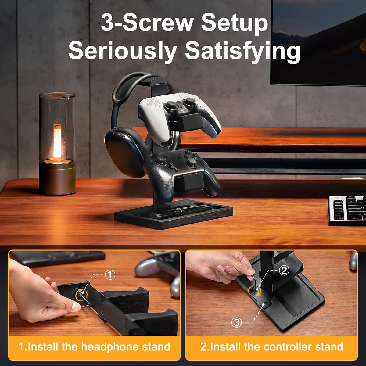 Solid Wood Controller Holder and Headphone Stand, Controller Stand for Desk - Image 6