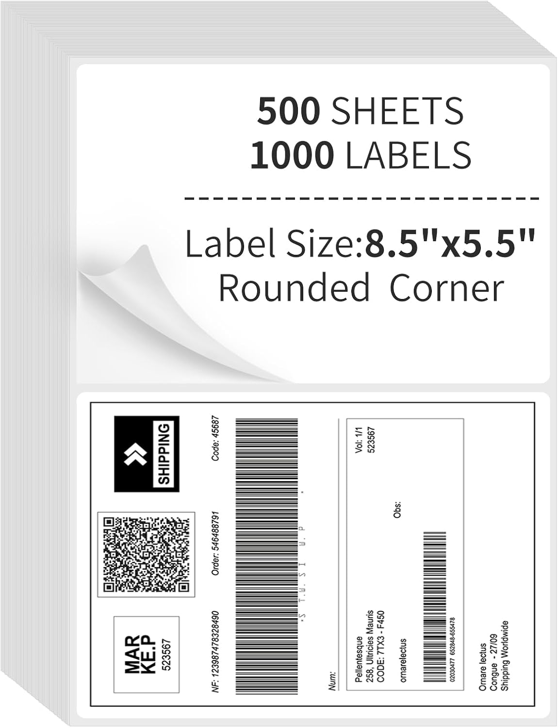 500Sheets Half Sheet Shipping Labels,2 Per Page Self Adhesive Mailing Labels,8.5" x 5.5" Sticker for Laser & Inkjet Printers Labels(1000 Labels) by OnlyPaper