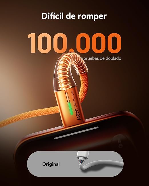 INIU 240W USB C to USB C Cable, [6.6ft+6.6ft] Fast Charging Type C, Orange | Nylon Braided, Fast Charging, LED Indicator, USB-C Data Transfer, for iPhone 17 16 Pro, MacBook Pro, iPad, Samsung S26 etc - Image 4