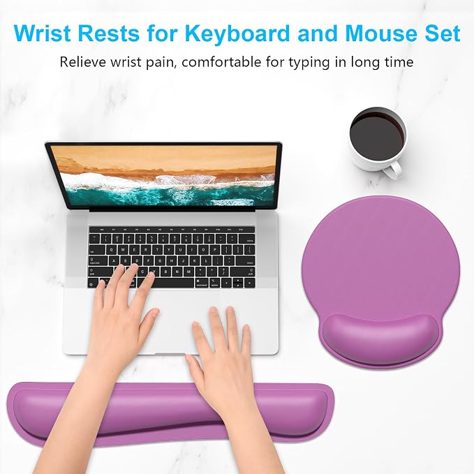 Dapesuom Keyboard Wrist Rest and Mouse Pad with Wrist Support, Cute Memory Foam Cushion for Keyboard and Mouse Set, Desktop Pad Rests with Non Slip Base for Easy Typing & Pain Relief, Radiant Orchid - Image 2