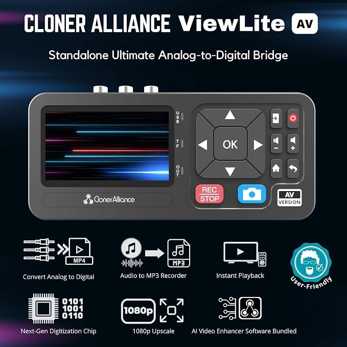 ViewLite AV, Portable Analog to Digital MP4/MP3 Video & Audio Converter with Remote. Capture CVBS/S-Video/RCA/Composite. VHS/Set-top TV Box/Retro Gaming/Hi8 Recorder. No PC Required. - Image 2