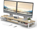 Fenge Dual Monitor Stand Riser, 42.5in Desk Shelf with 2 Drawers, Oak | 2-Tier Monitor Shelf for Desk, Storage Drawer with Stopper, Frosted, fit Home Office, Ultrawide Screen, PC, Laptop, TV by Fenge