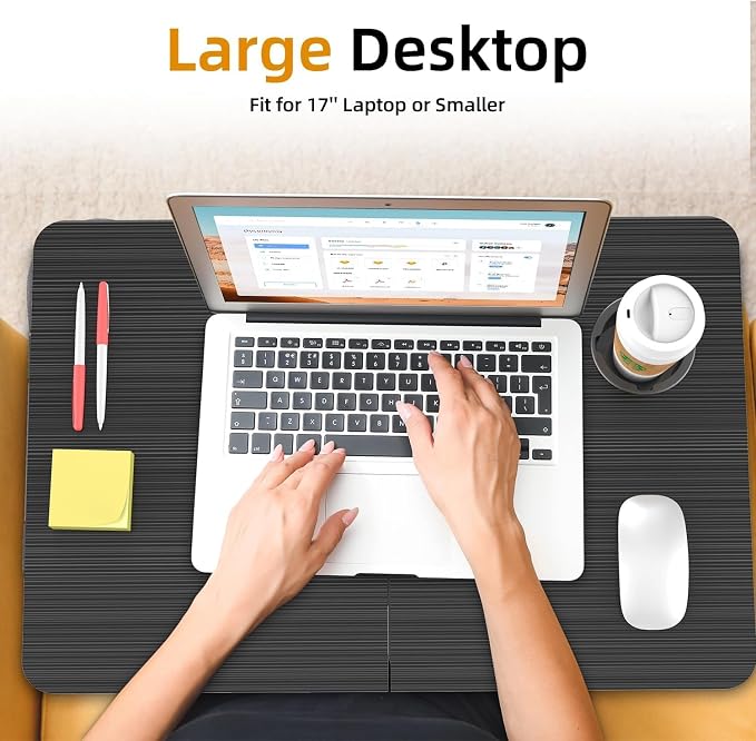 BUYIFY 23.4" Foldable Lap Desk Bed Table with Cup Holder Tray Charcoal | Portable Folds Flat for Easy Storage, No Assembly Laptop Bed Desk, Sturdy and Lightweight, Patent Design - Image 3