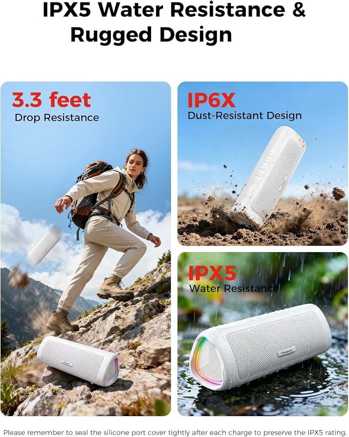 Bluetooth Speaker, 20W HD Sound, Portable Wireless, IPX5 Waterproof, Up to 24H Playtime, TWS Pairing, for Home/Party/Outdoor/Camping/Beach Essentials, Electronic Gadgets, Birthday Gift (White) - Image 4